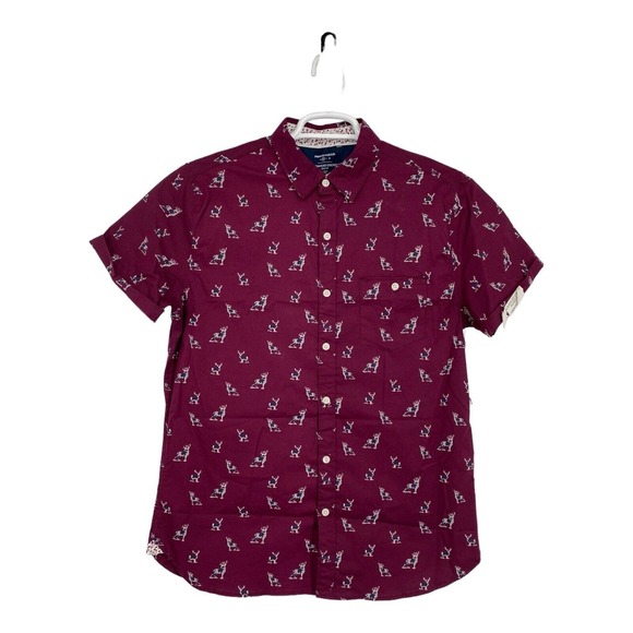 NEW Paper Denim and Cloth Mens Button Down Top Shirt M Maroon Short Sleeve - Picture 1 of 10